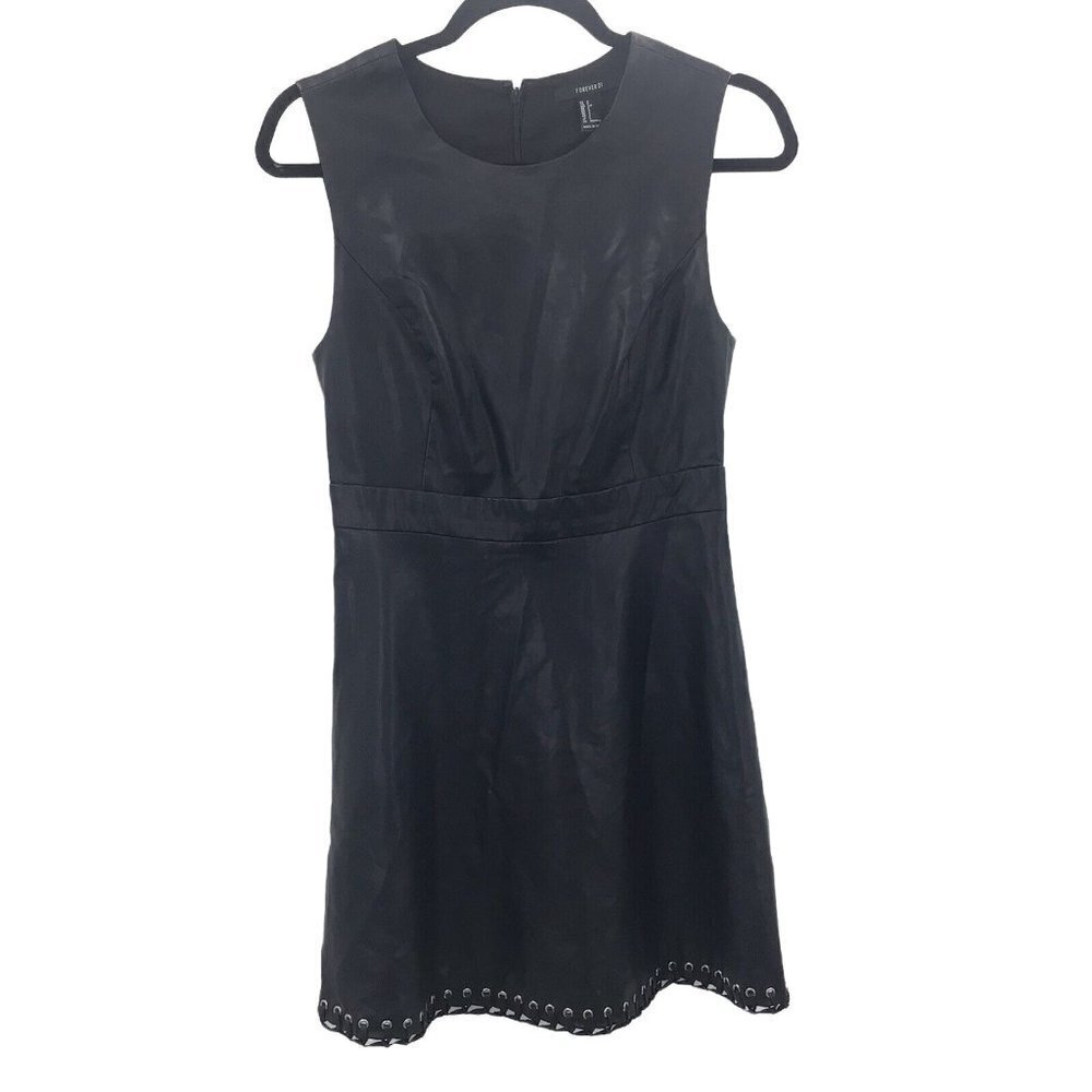 Forever 21 Women's Sz S Faux Leather Lace Up Detail Sleeveless Fit & Flare Dress